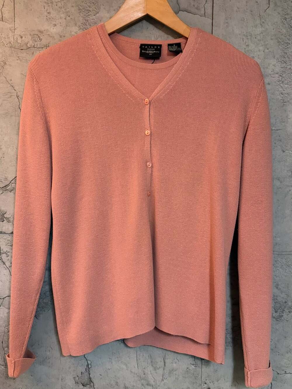 Tailor V-Neck Cardigan Size M Pink Ribbed Knit Sweater